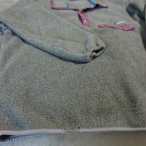 Patagonia Fleece Pullover Gray Purple Snap Neck Pocket Women Small